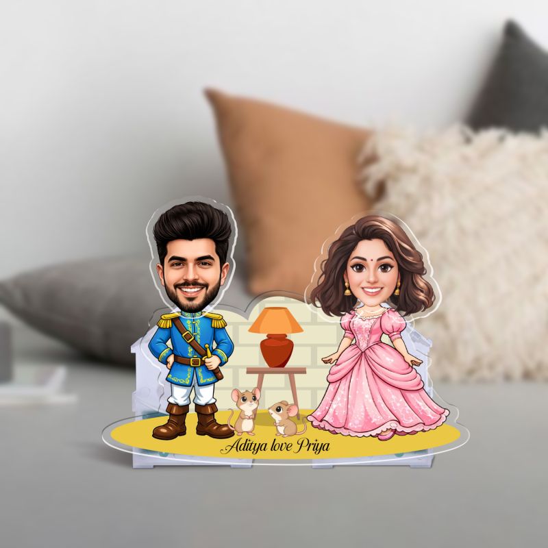 Personalized Prince and Princess Theme Couple Bobblehead Caricature Gift for Weddings, Anniversaries, Birthdays, or Valentine's Day  Battery Powered Moving Head